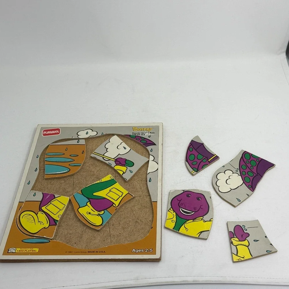 BARNEY Dino 2 Wooden Puzzles‎ Baby Bop Lemonade Stand & Rain Playskool 1993 1994